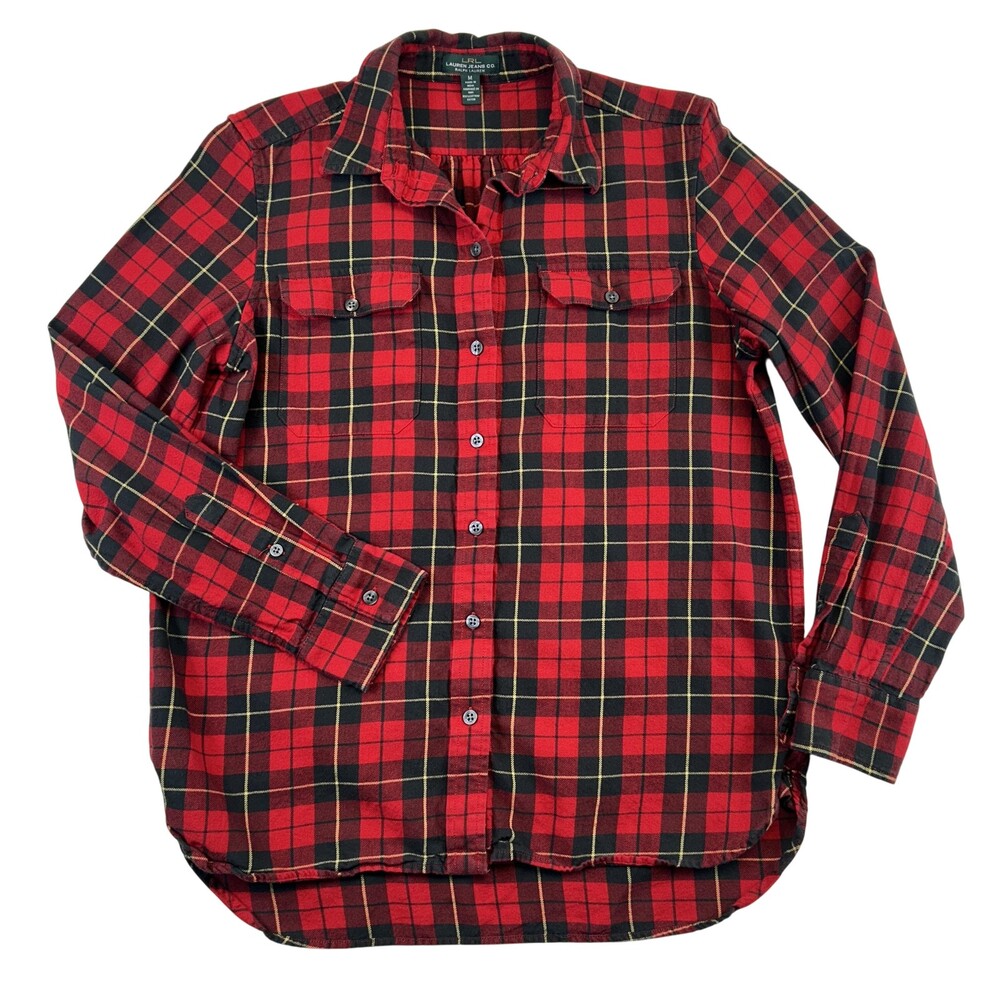 Lauren Ralph Lauren Button Up Shirt Womens Medium Red Plaid Flannel Long Sleeve